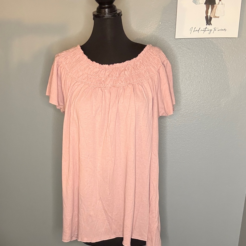 Easel Blush Smocked Neckline Blouse - Picture 2 of 6